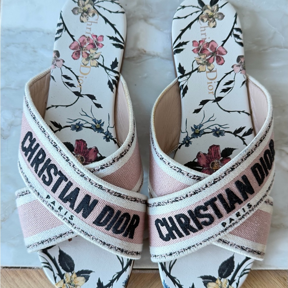 Dior Cream and Pink Floral Sandals - Picture 2 of 6